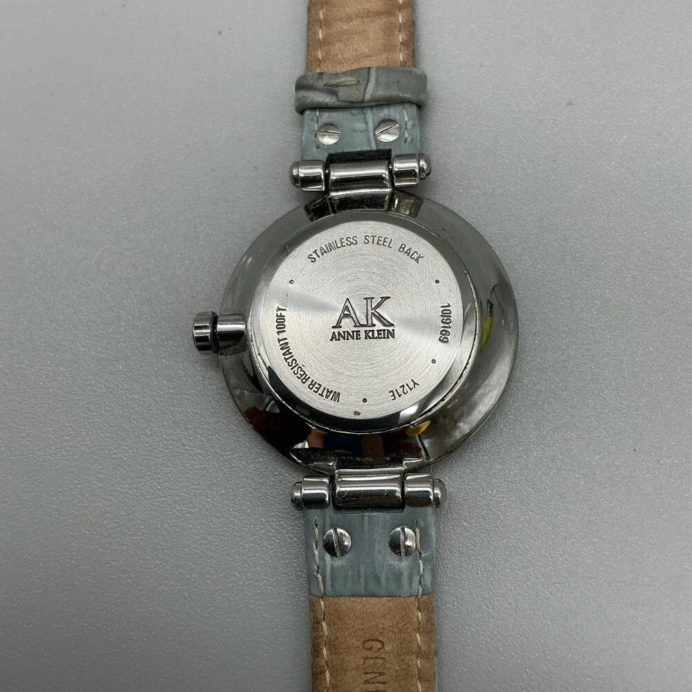Anne Klein 1090G9 Womens Watch 34mm Silver Tone Dial Gray Leather New Battery
